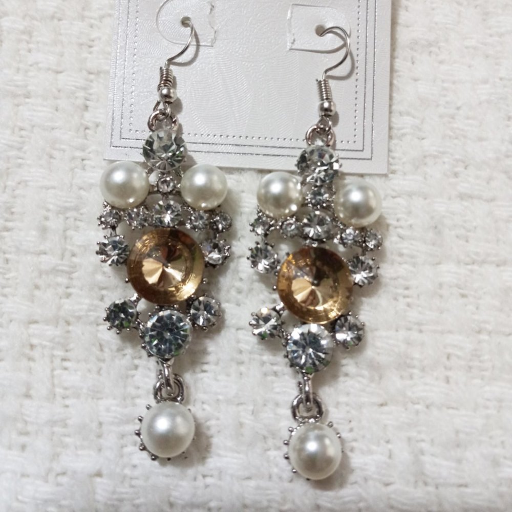 3/$18 -  Crystal Stone Earring w/ Gemstone & Pearls - Mix & Match